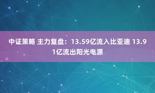 中证策略 主力复盘：13.59亿流入比亚迪 13.91亿流出阳光电源